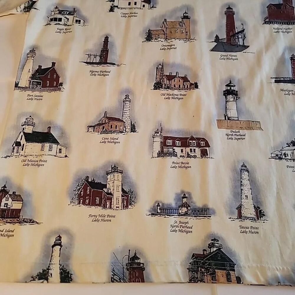 Vintage 90s Y2K Lighthouses of Michigan T-Shirt AOP Size Mens XL  Art Unlimited - Picture 6 of 8